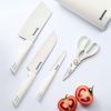 Knife Set for Kitchen, 5-Pieces White Cooking Knife Set with Storage Knife Holder, Sharp Stainless Steel Knife Block Set for Cutting Slicing Dicing Ch